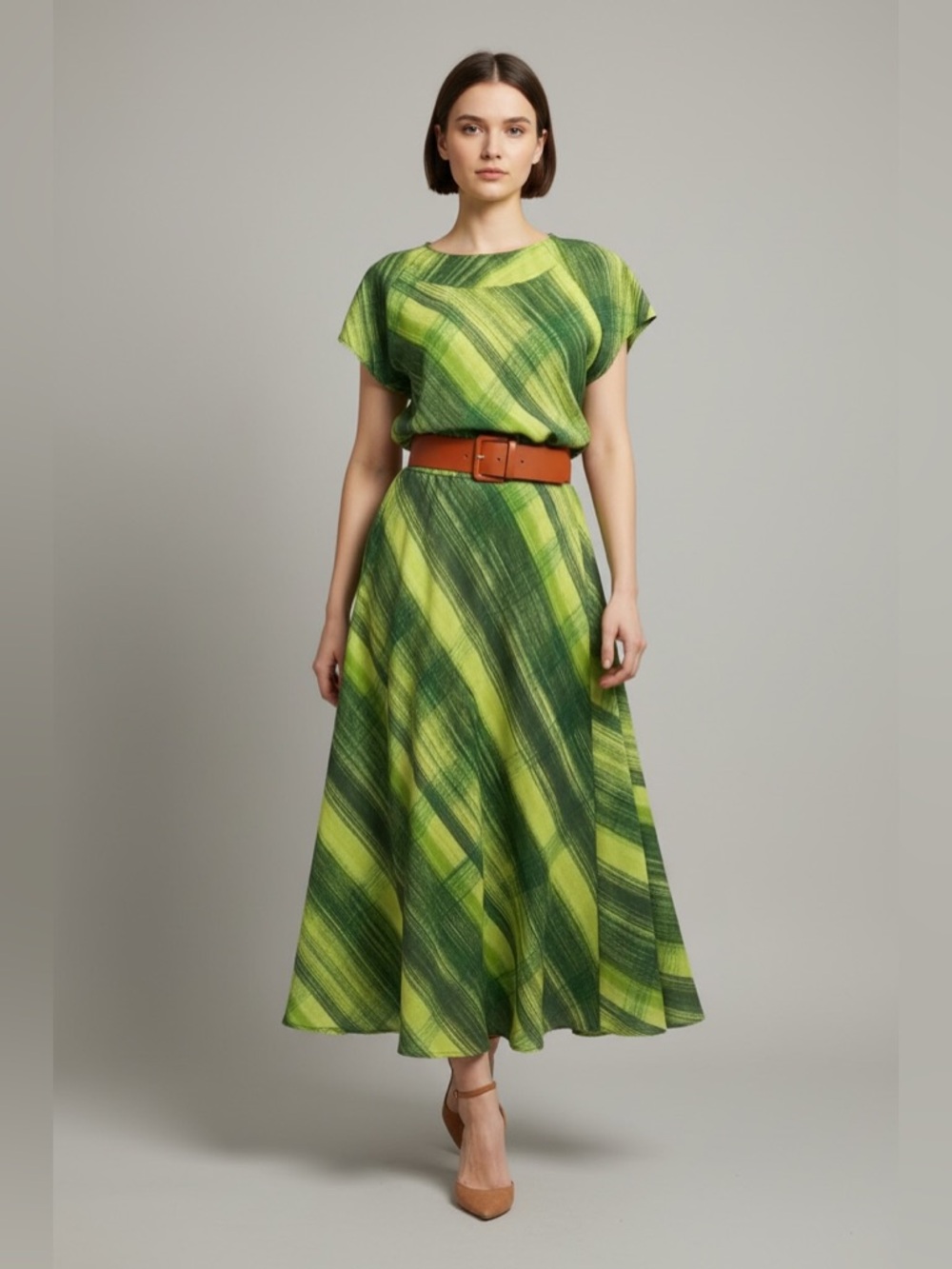 Vintage Skirt Set Tunic Top Maxi Kelly Green 70s Retro Hippie Asymmetrical‎